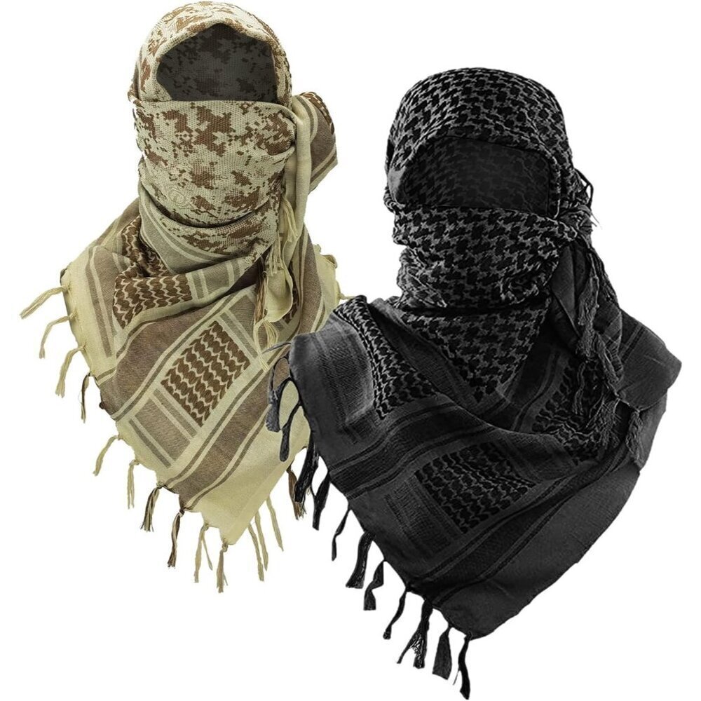 Men Black/Camo 2pack Military Shemagh Tactical Desert Cotton Kefiyeh Scarf Wrap